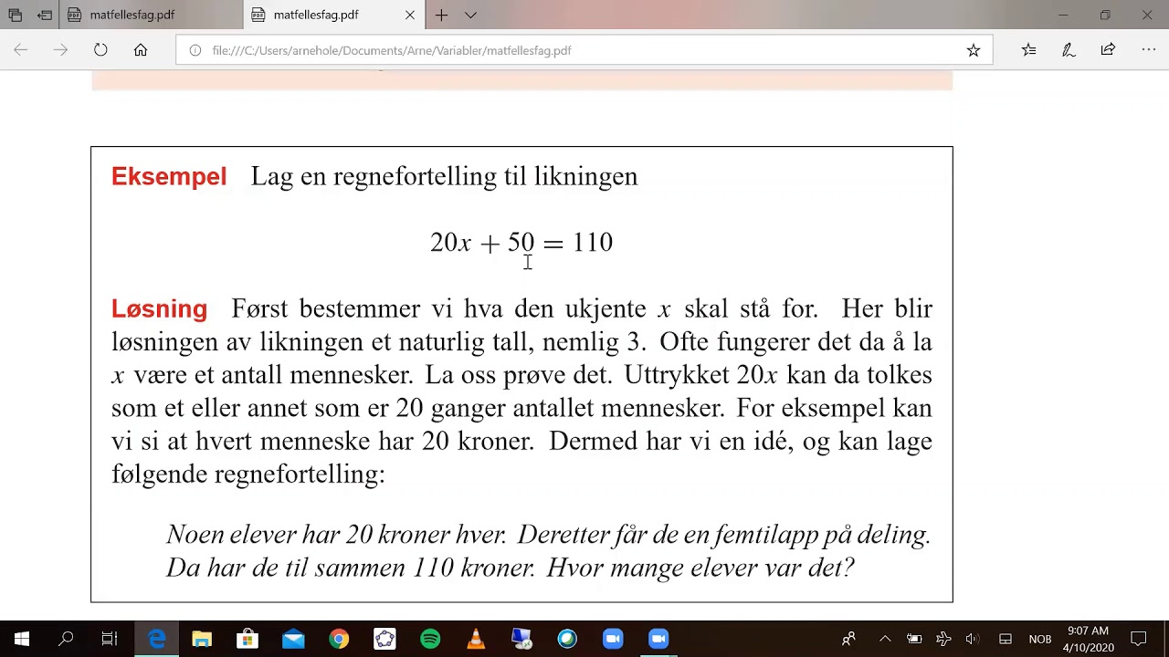 Matematikk fellesfag 4.3: Regnefortellinger til likninger