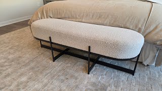 55" Modern White Sherpa Entryway Bench, Upholstered with Black Metal Frame |QUICK OVERVIEW|