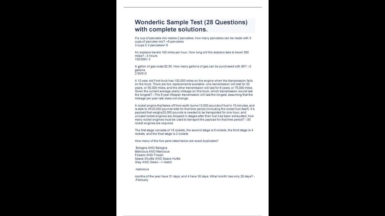 WONDERLIC SAMPLE TEST 28 QUESTIONS WITH COMPLETE SOLUTIONS LATEST 2023/