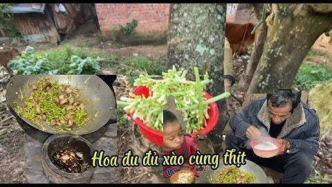 Hoa đu đủ xào với thịt lợn,cơm sáng cùng gia đình/muỗng tròn/N/