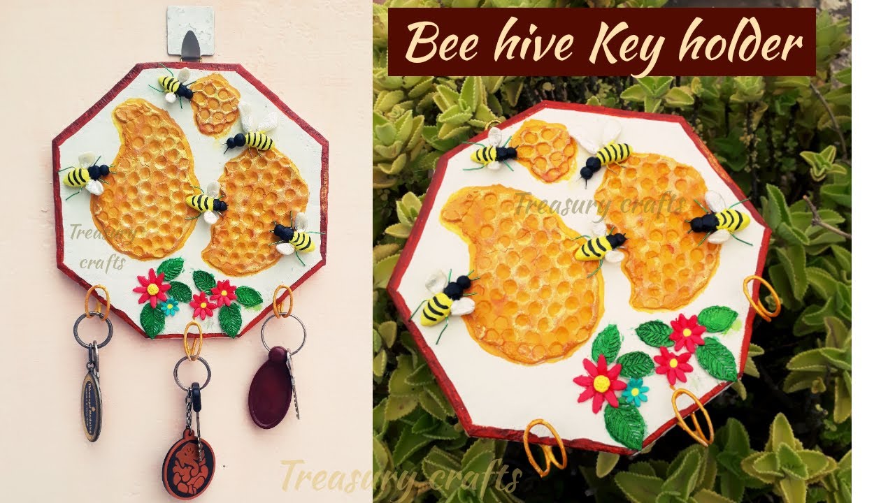 Bee hive DIY key holder/Honey bee craft/Easy Key holder idea from bangles/diy key stand