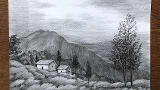pencil scenery drawing mountain easy shading draw beginners sketch shade painting drawingsketch101