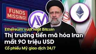 Thị trường tiền mã hóa Iran MẤT 90 triệu USD, Ethereum VƯỢT MẶT Bitcoin; Cổ phiếu Mỹ GIAO DỊCH 24/7