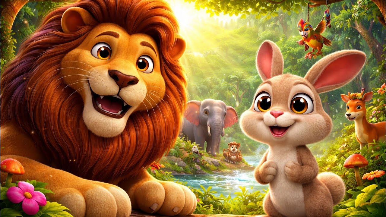 The Wise Rabbit And Powerful Lion Story ایک سبق دوستی عقل اور اتحاد کا ...
