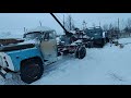 ГАЗ 53 с кран "пионер" зимой, с цепями