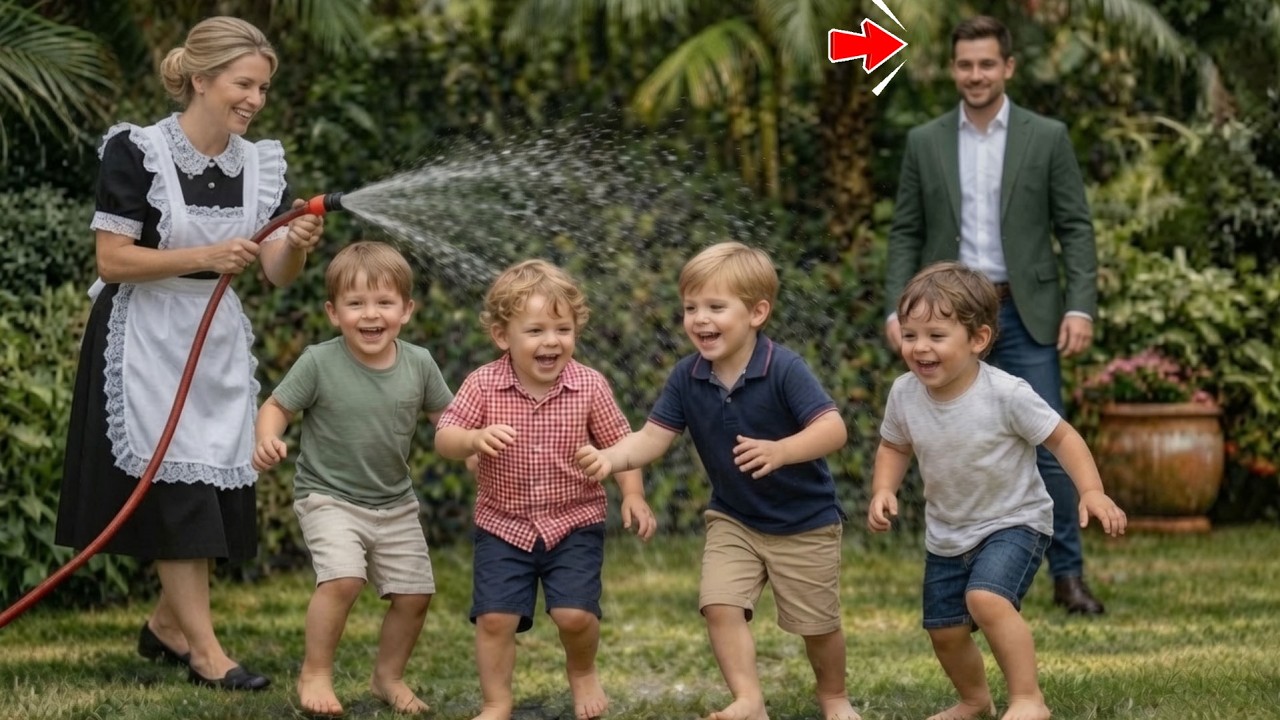 Ich kam nach Hause und blieb wie erstarrt stehen. Unsere neue Putzfrau spritzte meine vier Söhne mit dem Gartenschlauch ab. Sie rannten barfuß über den Rasen, lachten und schrien vor Freude – so...