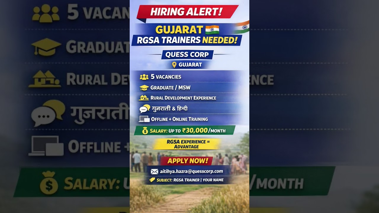Hiring RGSA Trainers in Gujarat | Govt Project 