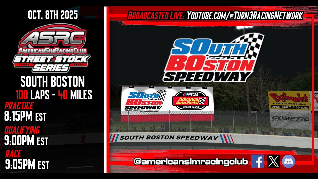 American Sim Racing Club Street Stock Series | South Boston Speedway | Fall 2025 | Race #5