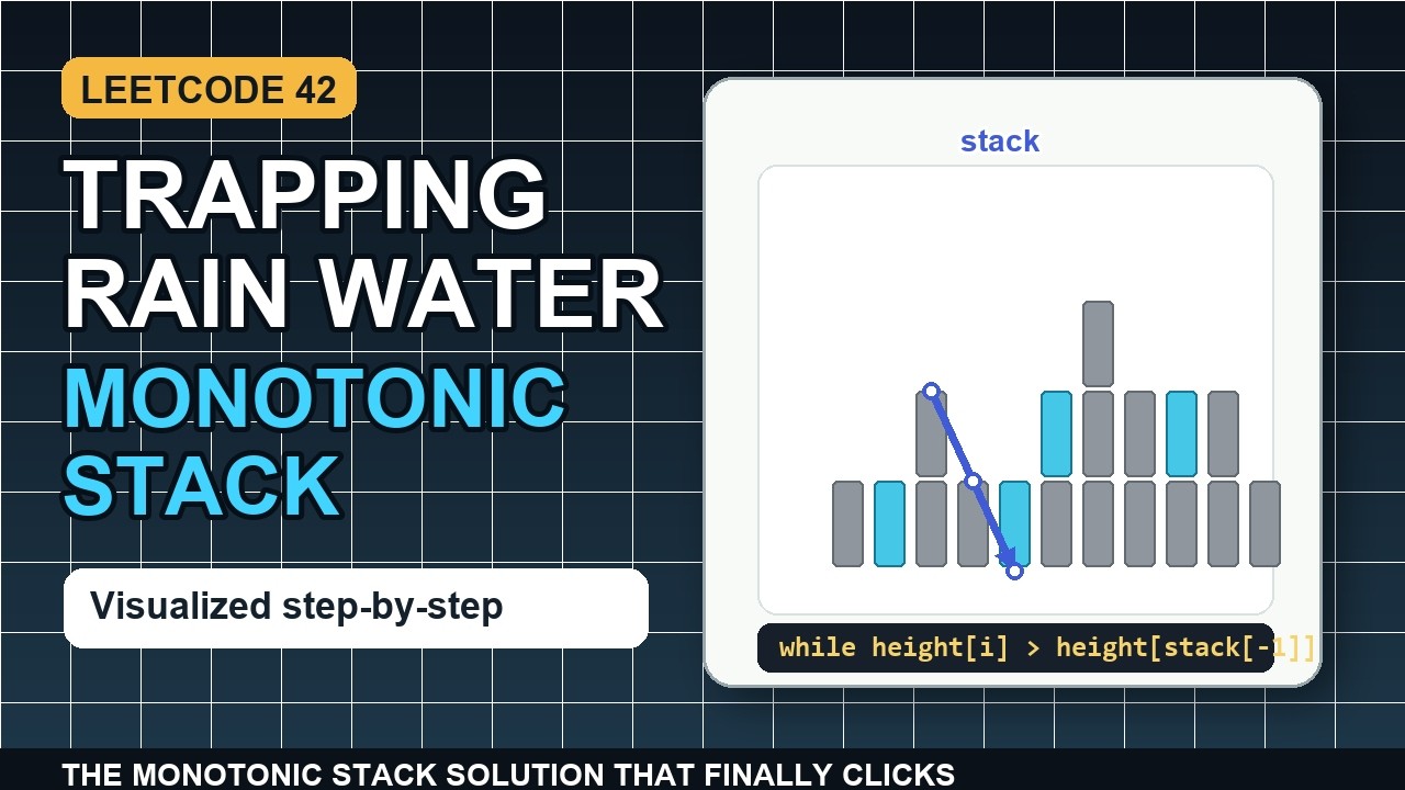 Trapping Rain Water Monotonic Stack Visualized | LeetCode 42 - YouTube