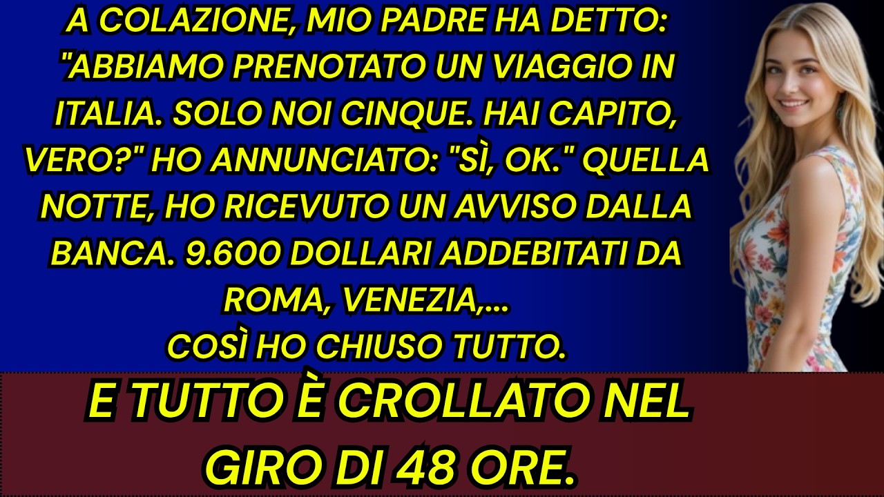 Mio padre mi ha appena chiamato dall'aeroporto, entusiasta, mentre faceva il check-in per la vacanza dei sogni che avrebbe fatto con la sua nuova famiglia. La stessa vacanza che gli avevo chiesto...