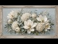 Pale Blue Gray Magnolia Hydrangea TV Art | 1 Hour 4K Floral Screensaver | No Sound