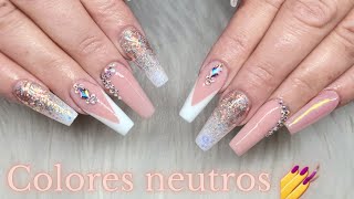 Uñas acrilicas elegantes colores neutros, glitter y Swarovski 💎💅 - thptnganamst.edu.vn