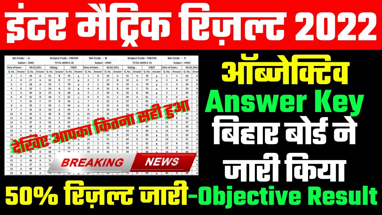 Bihar board inter objective answer key 2022 | download link class 12 official objective answer key