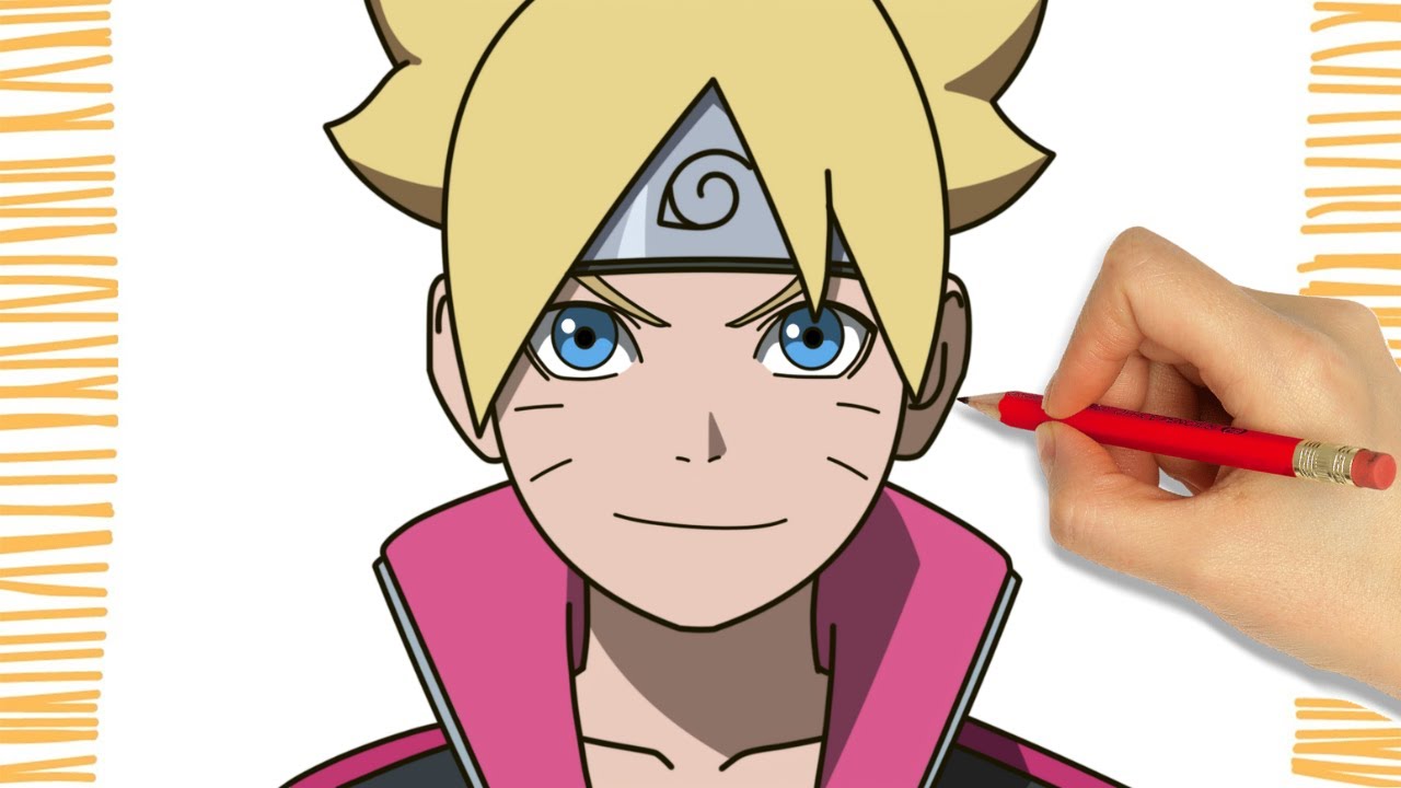 Esboço de anime fácil com lápis de carvão  como desenhar boruto metade do  rosto fácil passo a passo 