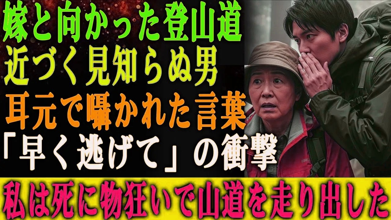 嫁と登山に行ったとき、見知らぬ男が私の耳元でささやいた。 「おばあさん、早く逃げて。」 私は死に物狂いで走り出した——。