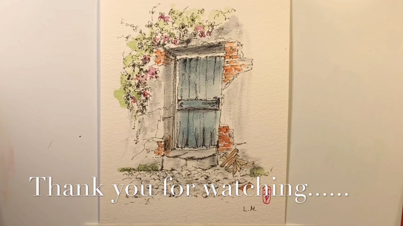 Line and watercolor wash An old door YouTube