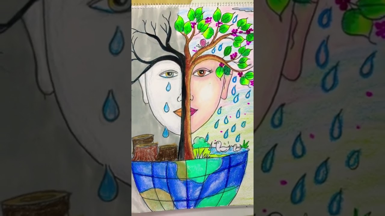 STEP BY STEP TUTORIAL FOR DRAWING AND COLOURING IN POSTER MAKING FOR ‘SAVE WATER’