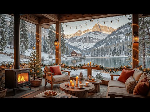 Peaceful Lakeside Porch On Winter Ambience Soothing Jazz Fire Crackling For Study Work Relax