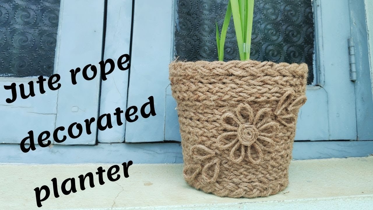 Decorate Old Flower Pot With Jute Rope Diy Plastic Planter Decor Decorated Flower Pots Diy Flower Pots Flower Pots