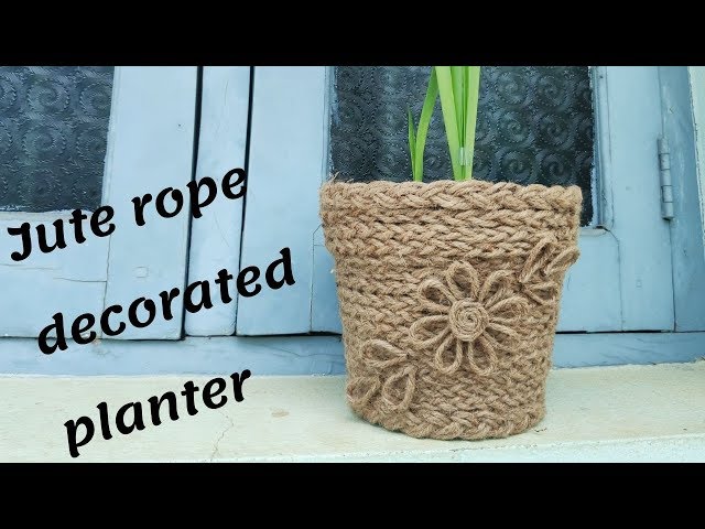 Decorate old flower pot with jute rope