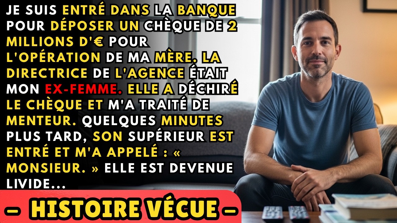 J'ai posé le chèque de deux millions d'euros sur le comptoir, les mains presque tremblantes. Ma mère était à l'hôpital, une valve cardiaque défaillante, et il me restait à peine quelques heures...