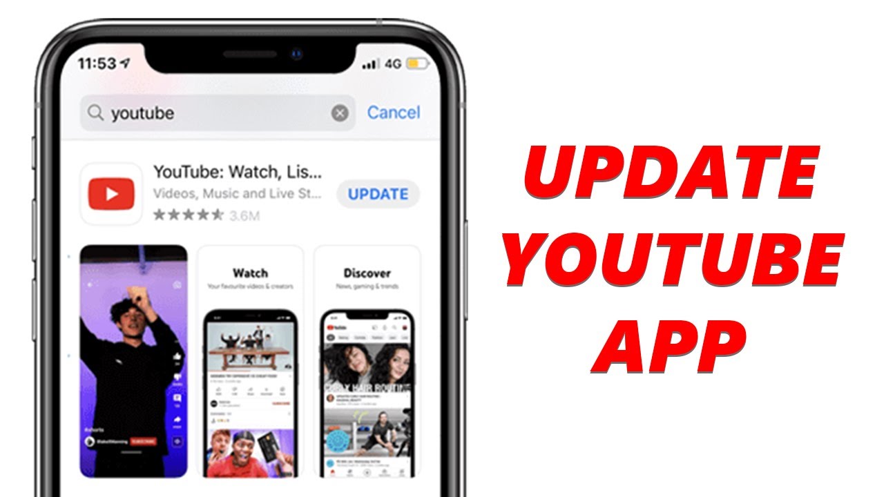 Banner on updating the updating the YouTube App