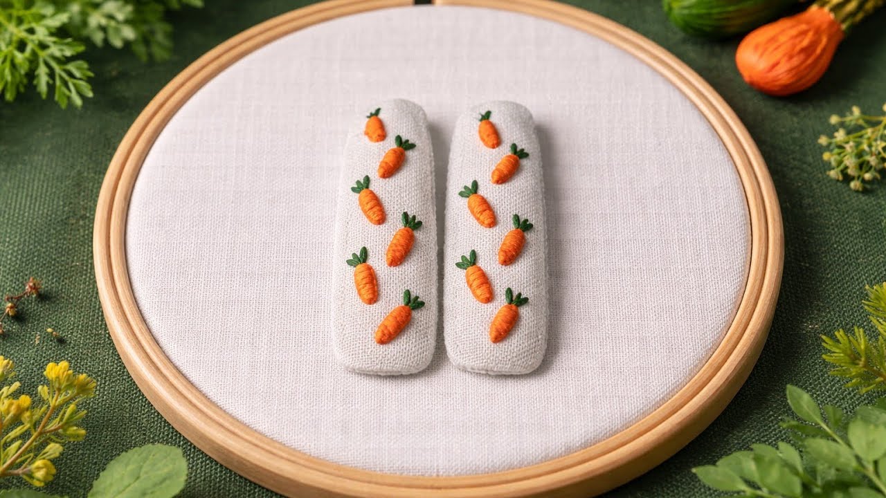 | Cute Carrot Embroidery Pin Tutorial 🥕 | Easy Hair Clip Design | Hand ...