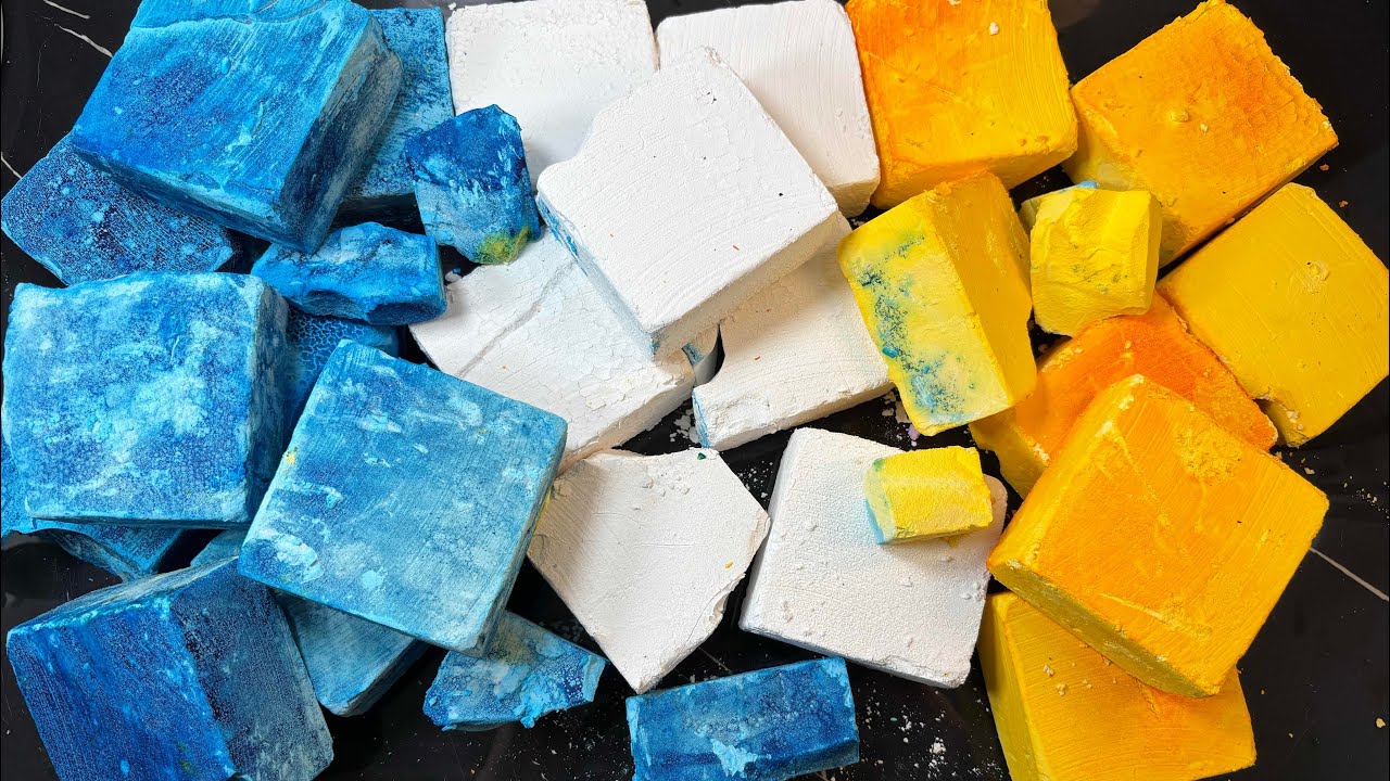Blue and Yellow Crispy Soft Gymchalk Blocks | Oddly Satisfying 