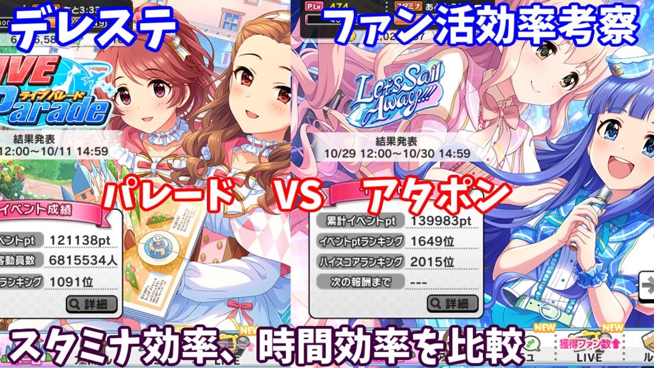 デレステ ファン活効率の考察 パレード Vs アタポン Youtube