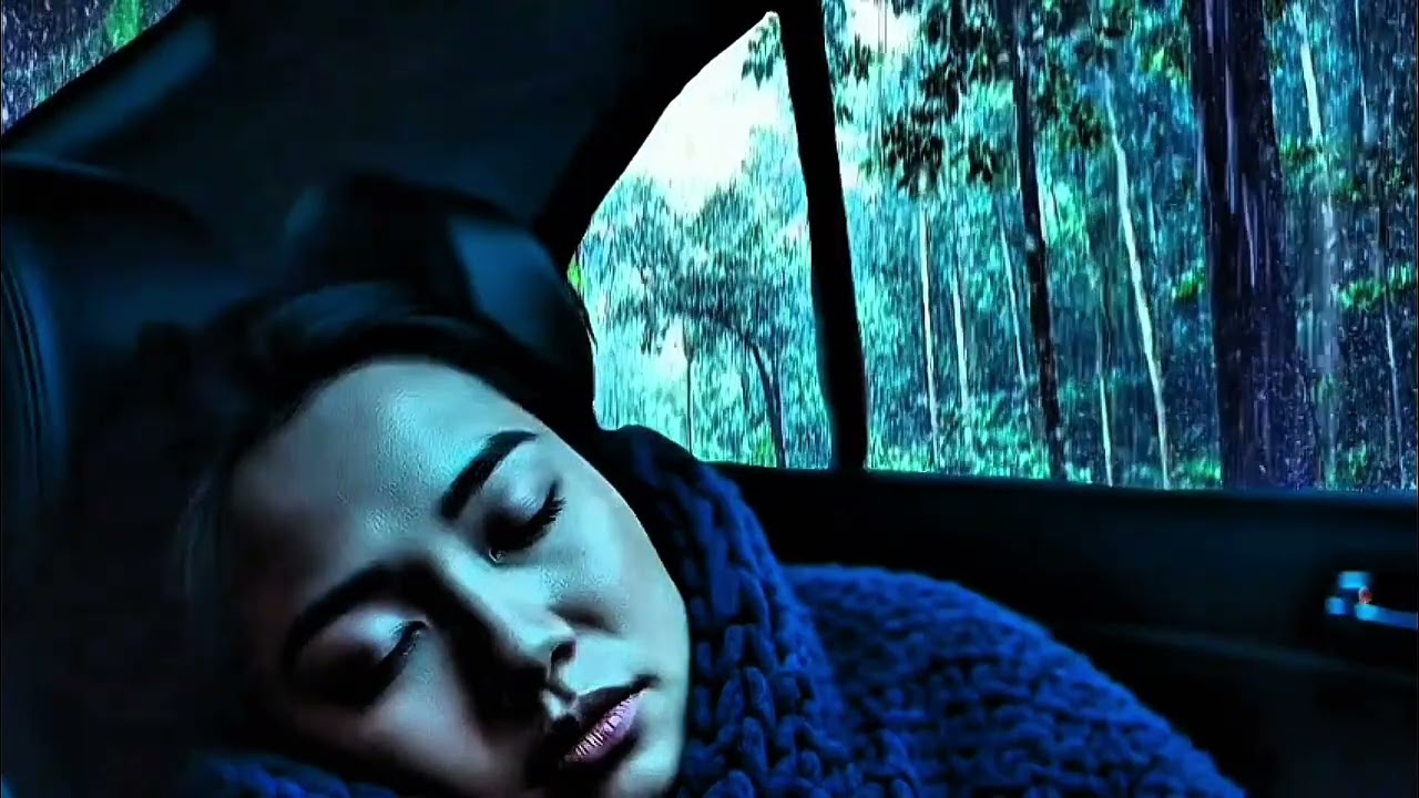 Relax & sleep soundly with heavy rain in the car - Rainstorm in the car 