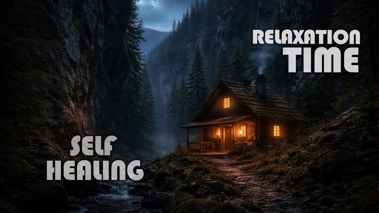 Lonely Cabin Between Cliffs in Heavy Rain at Night | Peaceful & Moody Forest Ambience