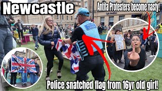 Newcastle - Police Threatened Me With Arrest For No Reason Antifa Protesters Kick Off