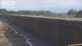 長野市の決壊した千曲川　仮堤防を鉄板で囲み復旧(19/10/30)