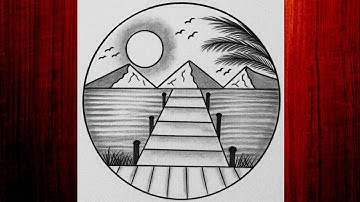 Easy circle scenery drawing /Easy drawing ideas for beginners/ How to draw pencil sketch drawing