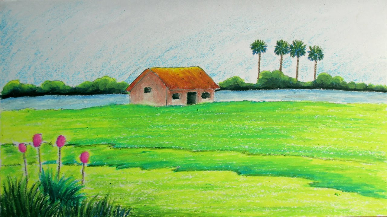 How to Draw a Village Landscape with Oil Pastels Episode 