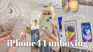 iPhone 14 (starlight 128gb) aesthetic unboxing + setup, accessories, camera test 🤍