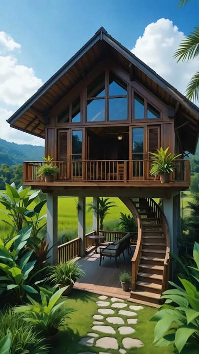 Rumah Kayu di Pinggir Sawah 🌿✨ Nyaman & Bikin Betah! #Shorts  #rumahkayu #desainrumah