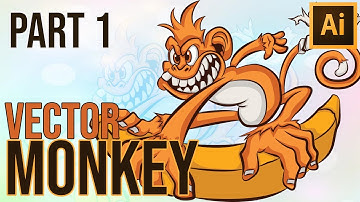 Adobe Illustrator Tutorial | How to Draw Monkey Playing Banana Slide (Outlines) - Part 1