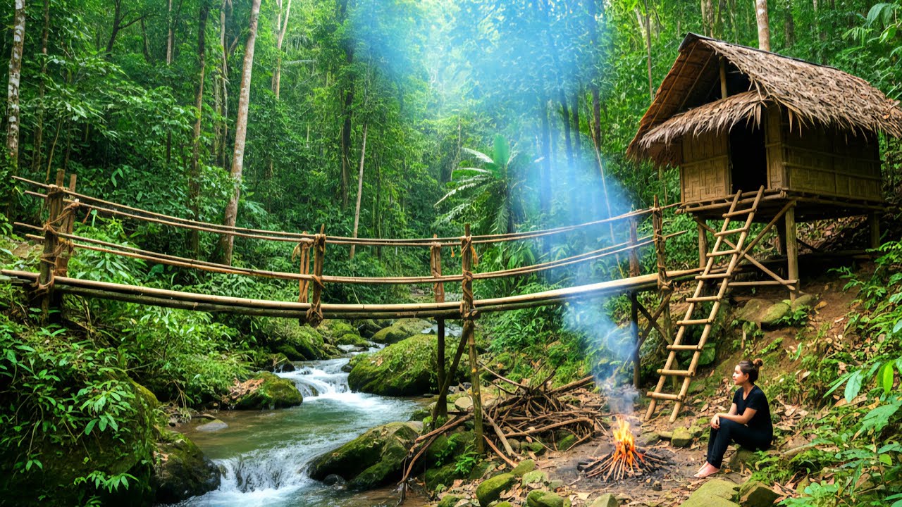 30 Days of Tree Shelter Building and Survival in the Jungle - YouTube