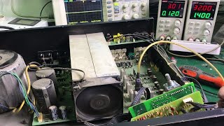 不知什么品牌的KTV功放机，L声道无声音，R声道失真，猜猜哪里问题