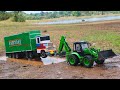 BharatBenz Container Truck Muddy Accident Pulling Out By JCB | Kids Cartoon Toys Video | RS TOY
