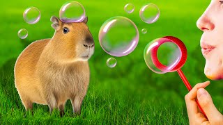 My Capybara Reacts To Blowing Bubbles!