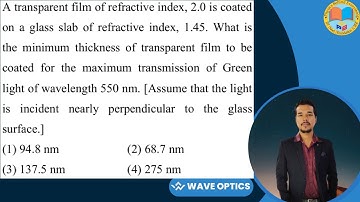 A transparent film of refractive index, 2.0 is coated on a glass slab of refractive index 1.45. What