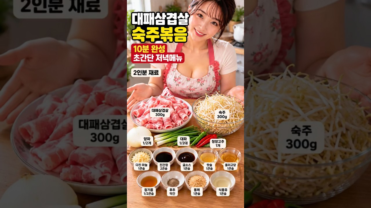 대패삼겹살 숙주볶음 10분 완성 초간단 저녁메뉴 레시피 숏폼 썸네일
