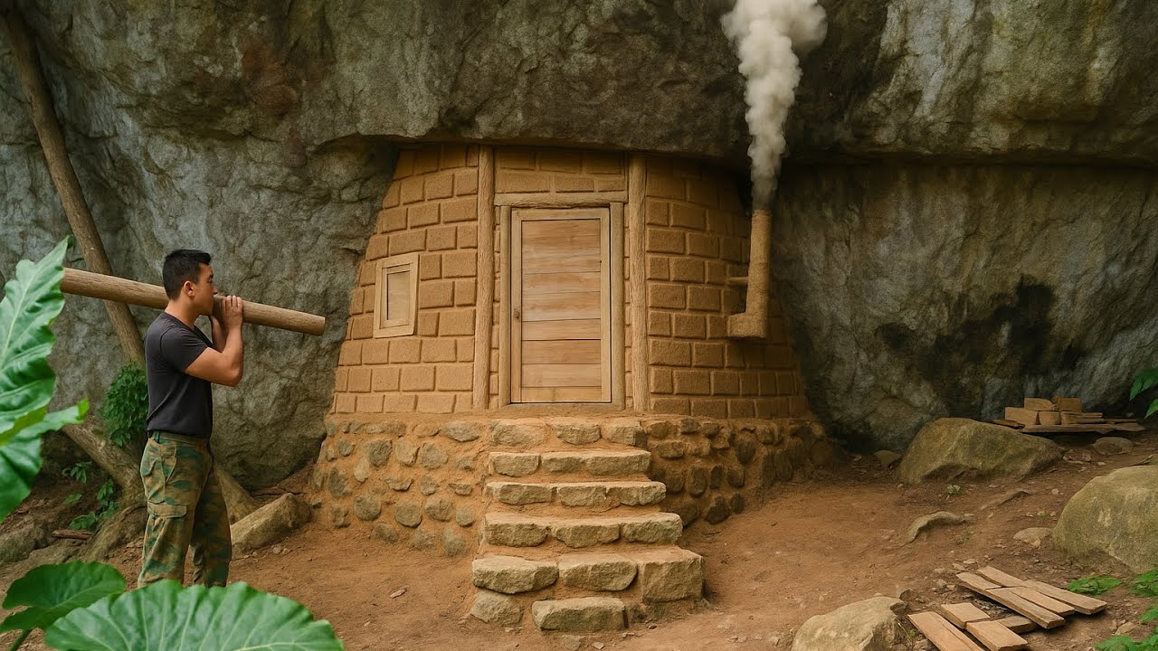 I Built a Bushcraft House in the Woods | All by Myself From Start to Finish