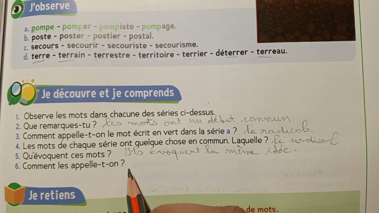 CE2 : Vocabulaire : Les familles de mots page 69 Le trésor des mots