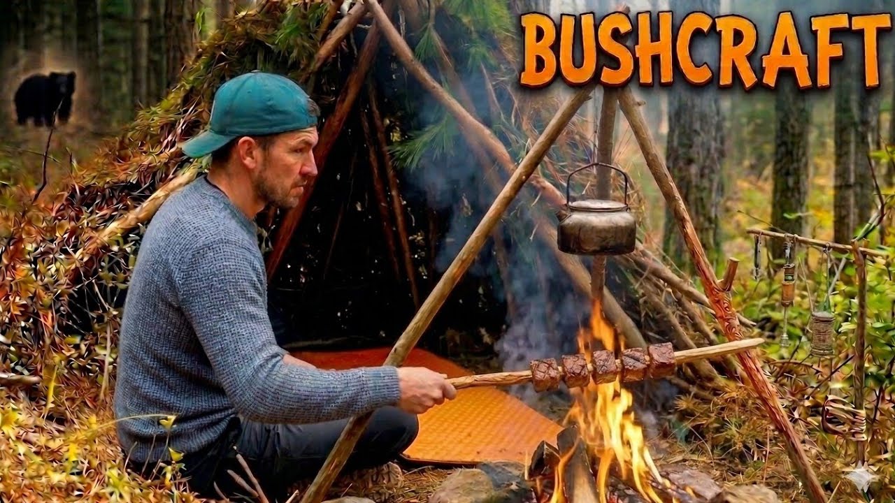 A Cinematic 24 Hours Alone in the Wild: Bushcraft Shelter & Fire ...