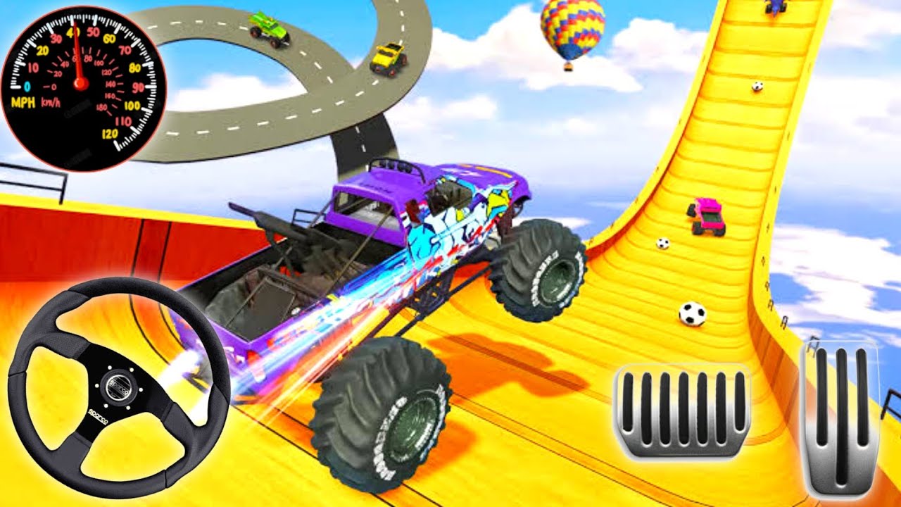 Monster Truck Mega Ramp Extreme Stunt Racing Game Play Video.[Android
