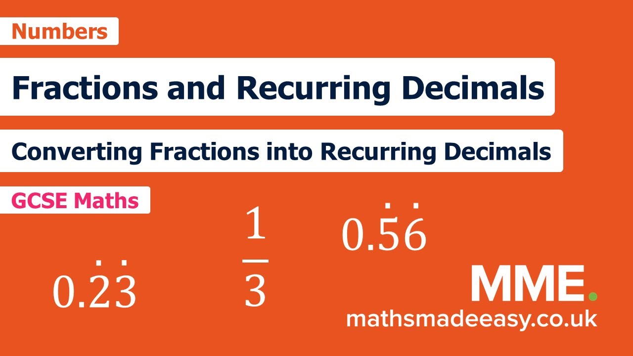Numbers - Fractions and Recurring Decimals (Video 1) - YouTube