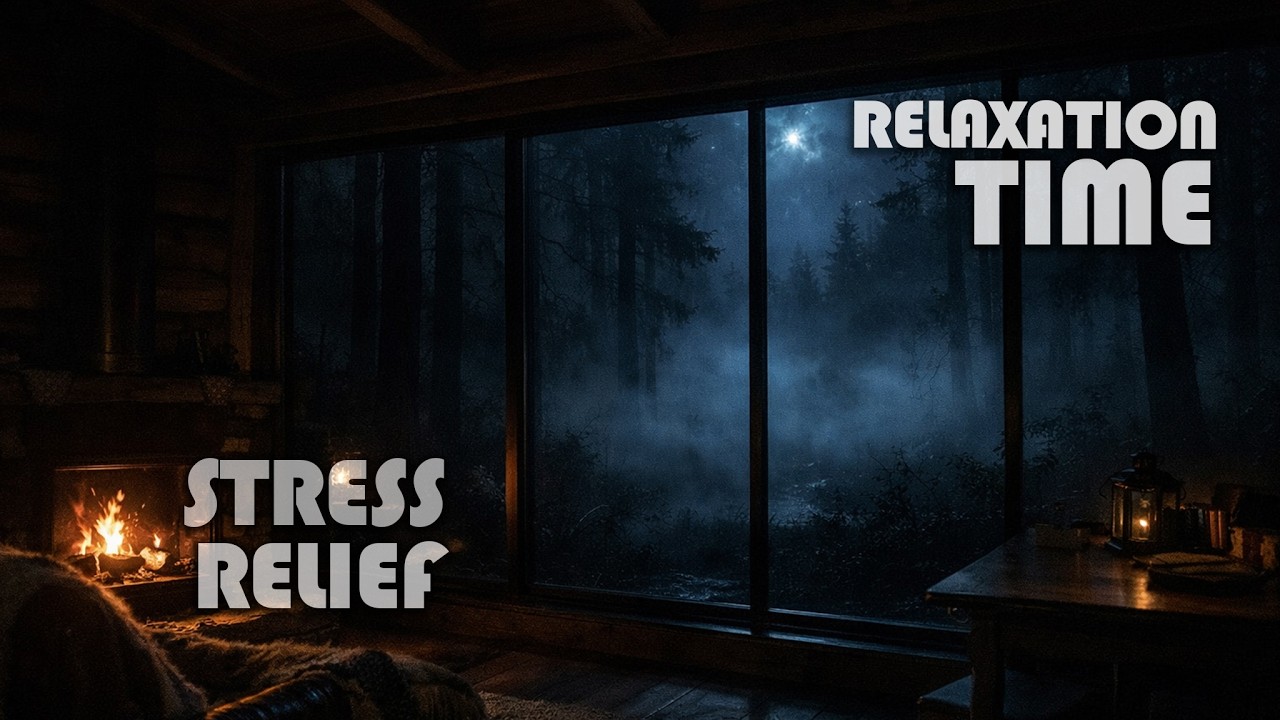 Cozy Wooden Villa with Small Fireplace & Misty Silent Forest View | Relaxing Night ASMR Ambience